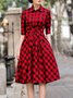 Red Cotton-blend Girly A-line Midi Dress